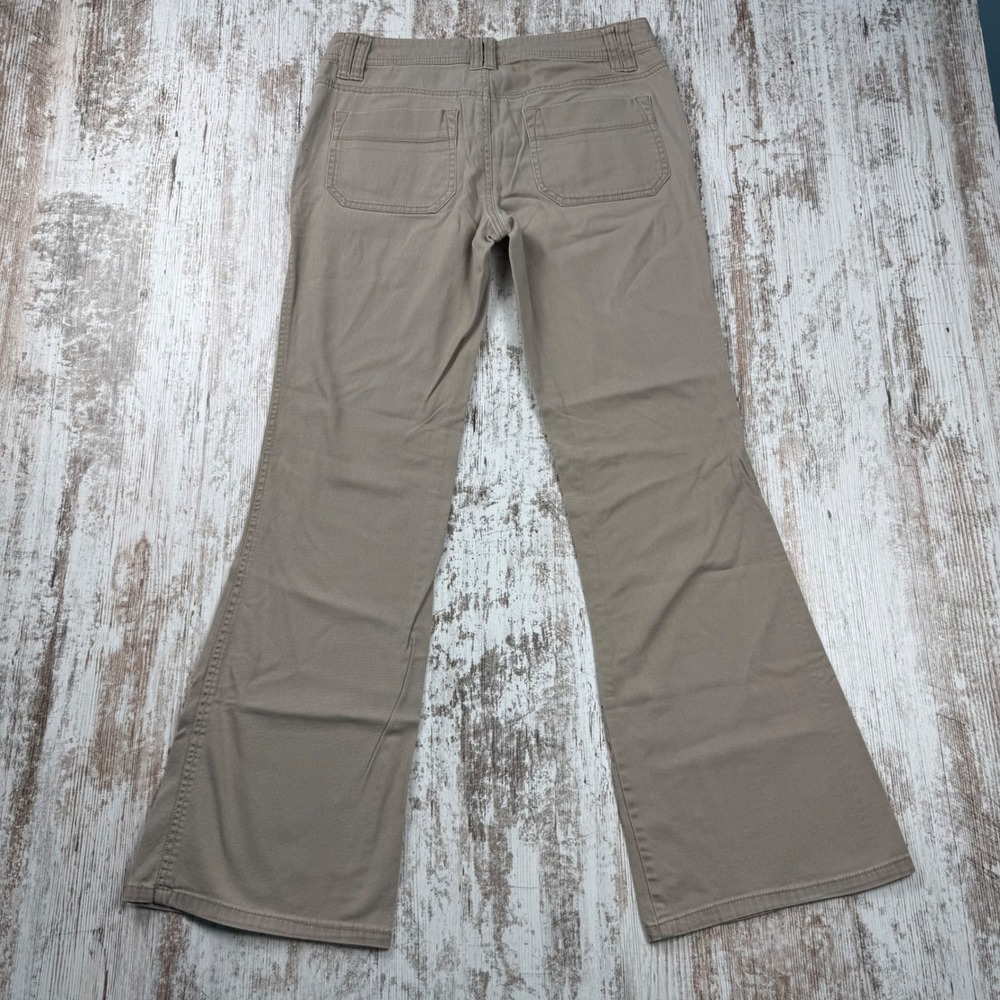VTG Y2K Earl Jean Khaki Flare Pants Tan Wide Leg Patch Pocket Sz 7 Ultra LowRise - Picture 2 of 11